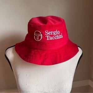 Sergio Tacchini Bucket Hat Tango Red Embroidered ST Logo Corduroy Retro Festival
